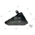 General dimensions. Battery an be mounted to the bike frame using the supplied straps (one shown here)