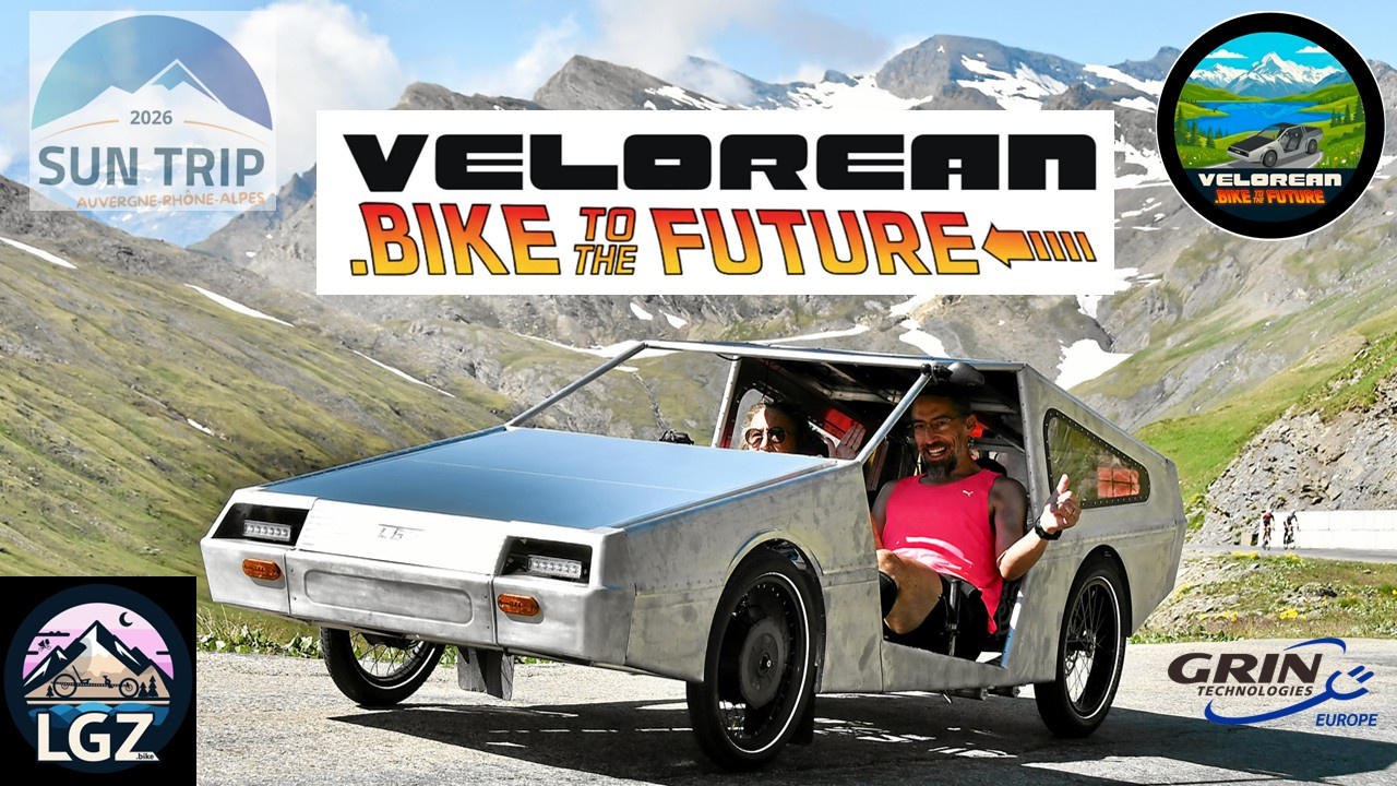 The VéLorean made by LGZ.bike & powered by GRINTECH.eu - a Side-by-Side Solar Tandem Quad to Bike to the Future!