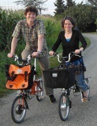 Justin and AnSo on Electric Bromptons