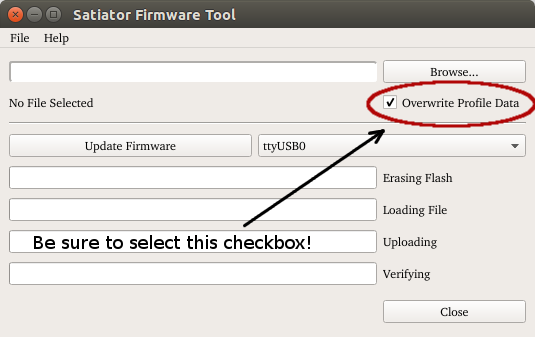 Check "Overwrite Profile Data" Check "Overwrite Profile Data"