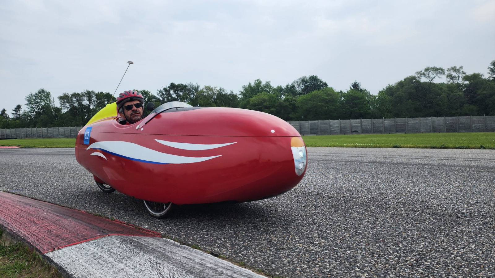 Testing performance on the a closed course with other human-powered vehicles, at the Waterford Michigan HPV rally weekend in June of 2025.