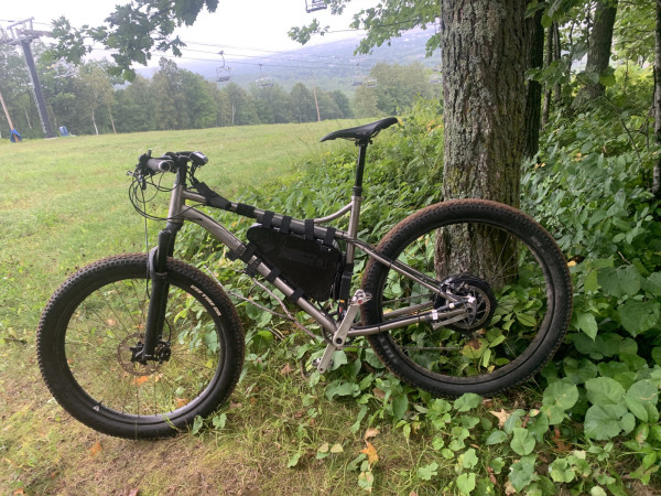 Custom Titanium Mountain Bike, rear Grin All-axle, 29+, Sram 1x12, solar charging.