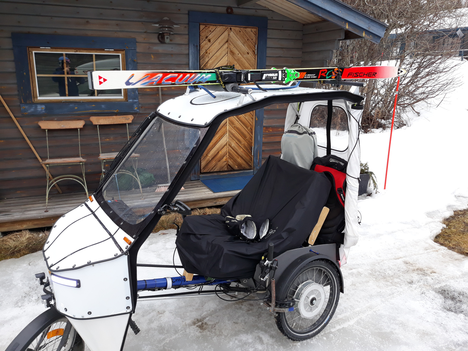 Slalom skis and kitewing packed and ready to go