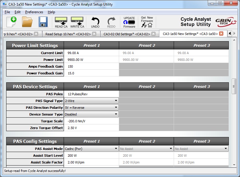 Screen Capture of Cycle Analyst Setup Utility Program