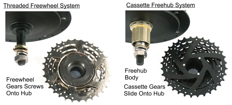 Screw on Freewheels and Cassette Freehubs, the rear eZee motor is available in both standards