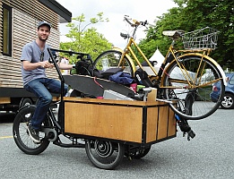 Departing from 2014 Maker Fair, John with Cargo Trike
