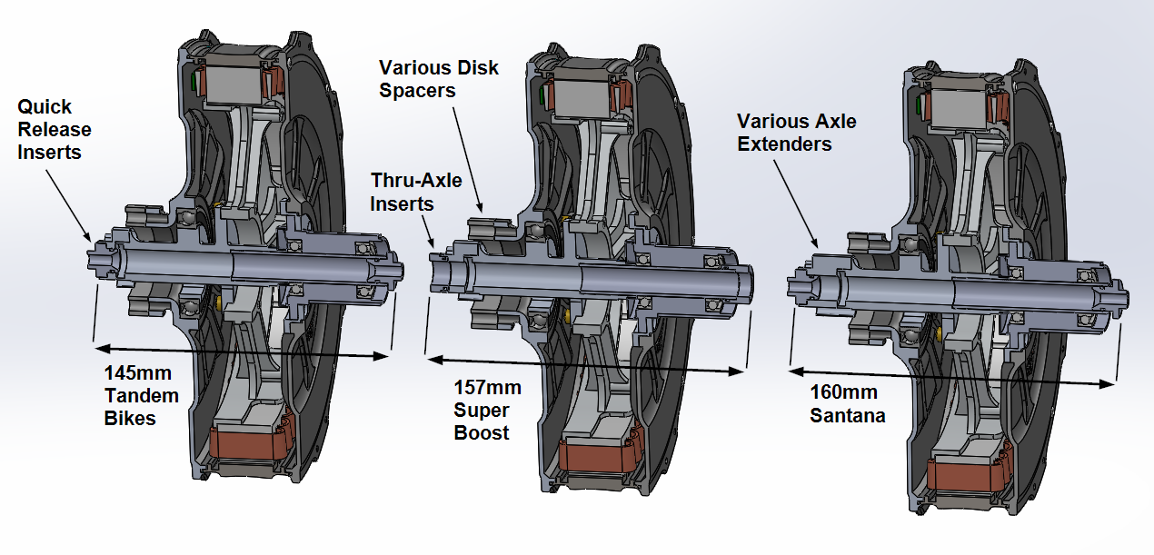 Section View of Rear Motors with Wider Inserts (145mm, 157mm, and 160mm) 