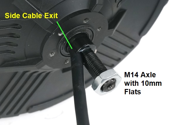 The cable goes through a diagonal bore through the axle, so that the hardware does not have to fit over the connector and cable. 