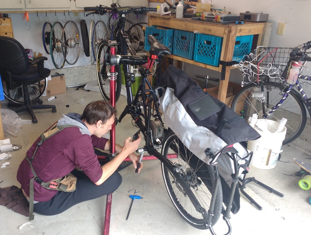 Henry of BikeSwift working on Xtracycle Leap Project