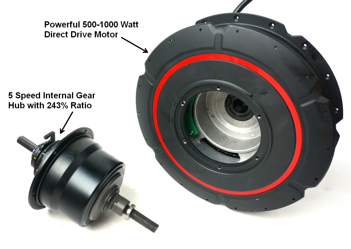 TDCM IGH Hub Motor with 5spd Sturmey Archer Hub Separated